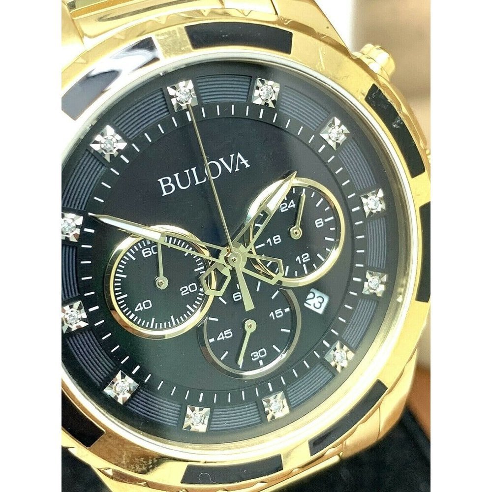 Bulova Men's Watch 97D121 Chronograph Gold Tone Stainless Steel Diamond Dial